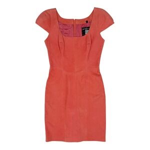 Michael Hoban North Beach Leather Mini Dress Flamingo Pink Vintage Cap Sleeve